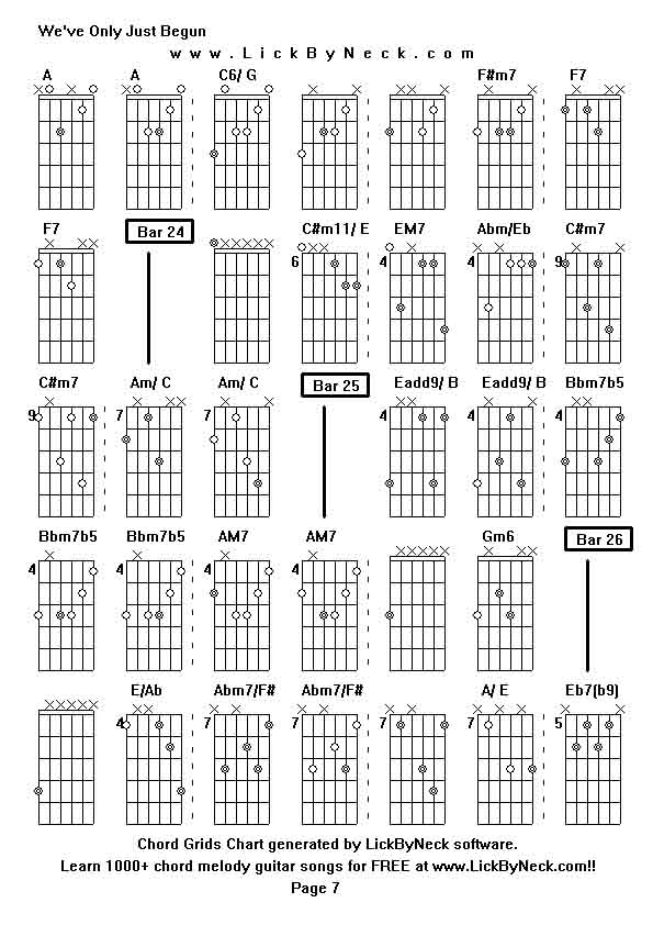 Chord Grids Chart of chord melody fingerstyle guitar song-We've Only Just Begun,generated by LickByNeck software.